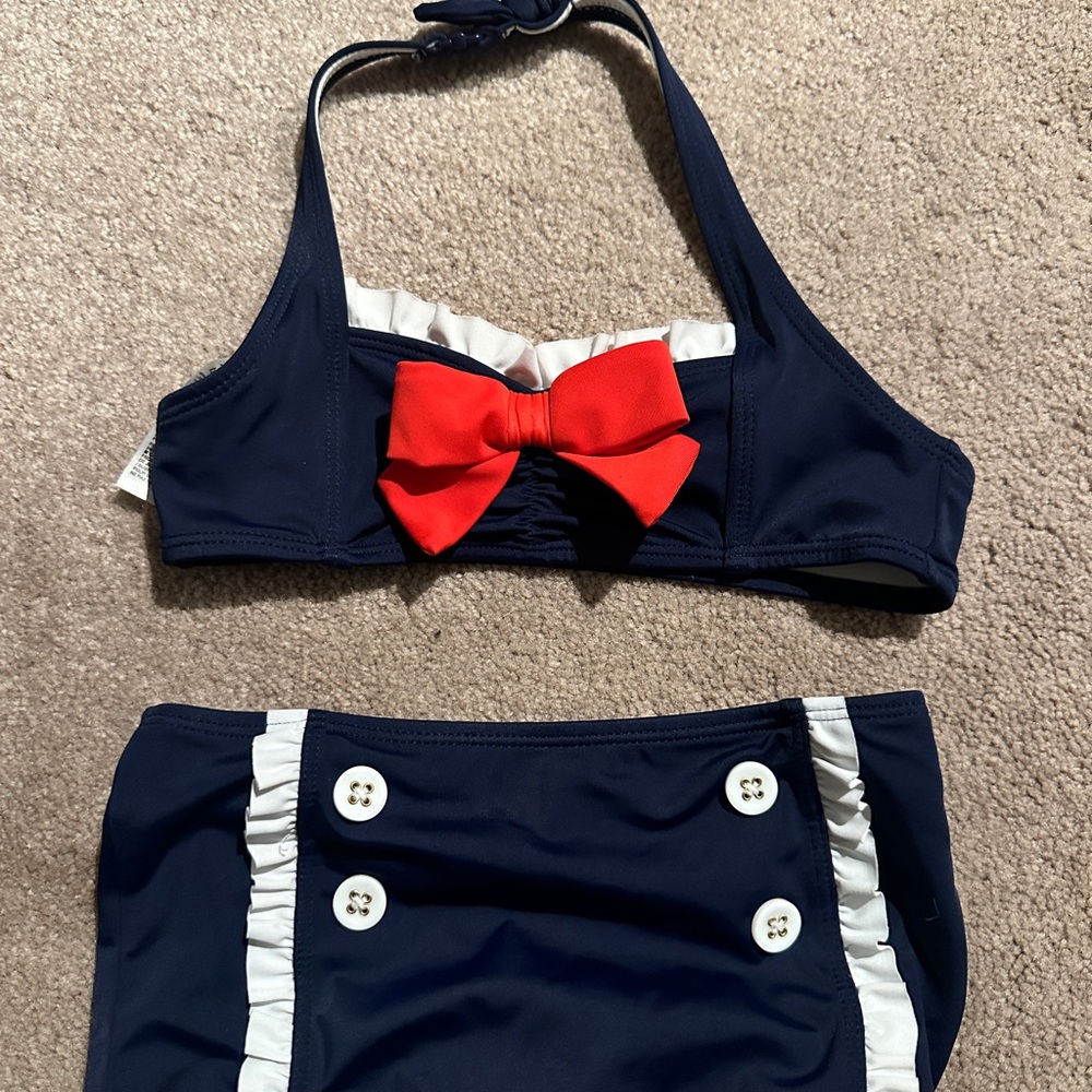 Janie and Jack Navy Blue Bikini with Red Bow- 3T